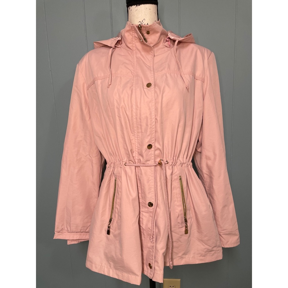 MIAO Anorak Jacket Womens XL Pink Good Drawstring Waist Hooded Utility Coat